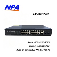 Commutateur Ethernet Gigabit non géré ANPA-30416GE 200W avec alimentation intégrée, 16GE+2FE+2SFP, PoE, empilable, QoS, protection anti-éclairs, extension 250m