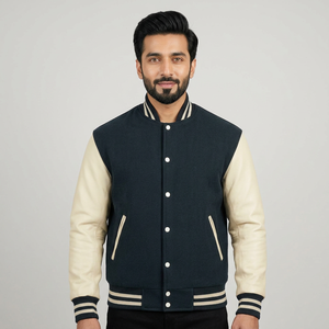 Veste universitaire de qualité supérieure, manches en coton, col montant, hiver, 100% laine, faible MOQ pour hommes, meilleur prix, confortable - Product Image 1