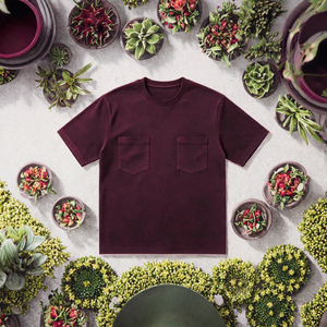 T-shirt en coton à manches courtes pour homme, couleur violet foncé, avec deux poches, col rond, coupe classique, jersey tricoté - Product Image 2