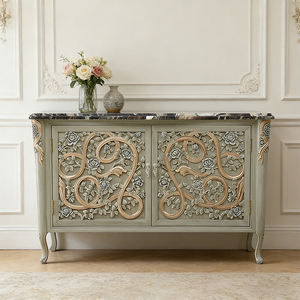 Credenza di Lusso in Legno Massello con Top in <span class=keywords><strong>Marmo</strong></span>, Stile Francese Intagliato, per Soggiorno - Product Image 1