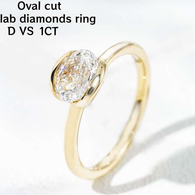 Half Bezel Solitaire Lab Grown d Vs Diamond Ring Engagement Ring Oval Cut 14k Yellow Gold 1ct Oval Lab Diamonds Rings