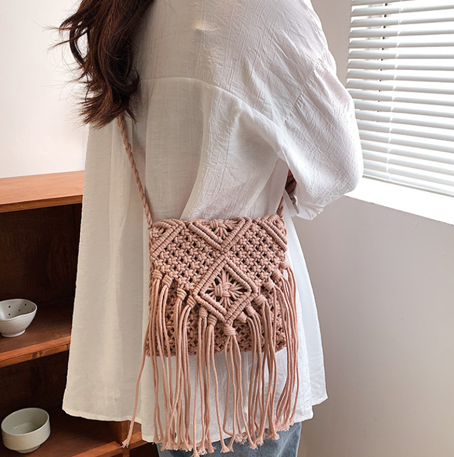 Boho Style Handmade Woven Rope Summer Single Shoulder Beach Bag Macrame Hand Bag