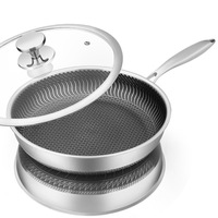 Sartén de Acero Inoxidable 316L con Diseño de Panal de Abeja, 7 Capas Compuestas Antiadherentes, Sin Recubrimiento, Moderna, Apta para Inducción, Gas y Vitrocerámica