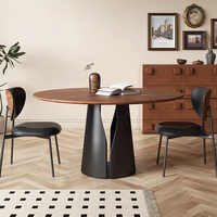 Mesa de Comedor de Madera Dura de Nogal Negro Estilo Francés Vintage, Personalización Disponible, Juego de Comedor Moderno para Cocinas Pequeñas