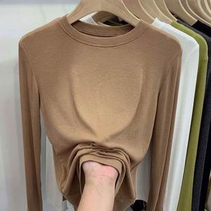 I-0383 Women Casual Flat Knitted Long Sleeve T-shirt with Base Shirt Spring Autumn Slim Fit Breathable Acrylic Pullover - Product Image 3