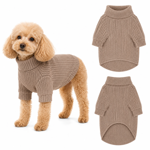 Pull pour chien à col roulé, manches longues, ourlet incurvé, vêtements chauds d'hiver pour animaux de compagnie, pour chiots de petite et moyenne taille, pour la promenade quotidienne, pull en tricot - Product Image 1