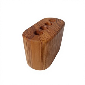 Wooden <b>Toothbrush</b> Stand Oval Minimalist Design Natural Wood Grain Bathroom Organizer Convenient Countertop <b>Holder</b> - Product Image 6