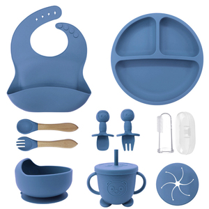 Juego de alimentación de silicona irrompible para niños, 11 piezas, vajilla sin BPA con cuchara para aliviar la dentición y plato azul - Product Image 2