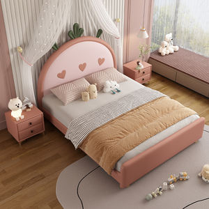 Moderno e minimalista fragola letto per bambini per ragazze 1.5m letto singolo nuovo <span class=keywords><strong>Design</strong></span> carino in pelle principessa in legno per bambini letto - Product Image 2