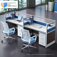 Poste de travail de bureau 4 personnes avec cloison et boîte à câbles, en MDF et acier, mobilier de bureau commercial moderne, vente en gros, fabrication OEM