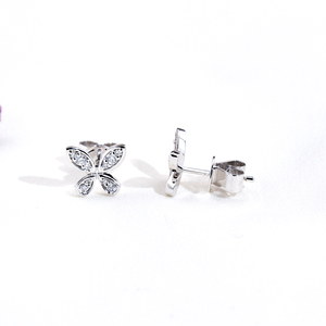 Pendientes de mariposa con diamantes redondos de oro blanco de 9 quilates Messi Jewelry MSE-901 para mujer - Product Image 2
