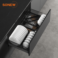 Organisateur de placard de cuisine SONEW DAWN en alliage d'aluminium, tiroirs coulissants avec étagère à vaisselle réglable et plateau à couverts