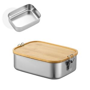 Boîte à lunch en métal avec logo personnalisé, 40 oz, boîte bento à trois compartiments, conçue pour les sandwichs et les accompagnements, avec couvercle en bambou - Product Image 2