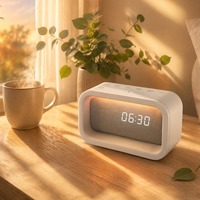Horloge de bureau LED avec lumière de réveil et musique, 16 sons apaisants, bruit blanc, veilleuse numérique, fonction de sommeil