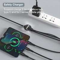 Cable de Carga 3 en 1 Schitec, Aleación de Aluminio Circular Brillante, Logotipo OEM, Cable USB de Carga 3 en 1 para Teléfono y Portátil