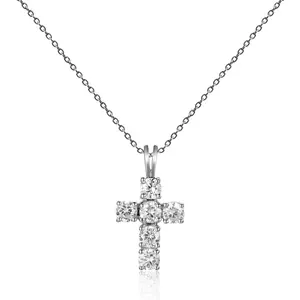 Wholesale Fashion 925 Sterling Silver Natural White Topaz Gemstone Jesus Cross Pendant For Necklace Women