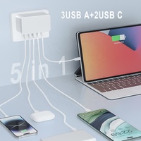 Chargeur mural HNT GaN 35,5W avec prise UK/EU/US, 5 ports, 3A2C, chargeur rapide avec PD3.0 pour ordinateur portable et adaptateur universel