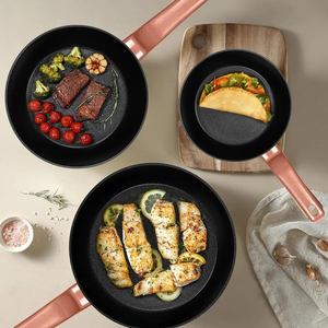 Modern Copper Ceramic Non-Stick Fry Pan <b>Set</b> 3-Piece Aluminum Base Bakelite Handle <b>Induction</b> Compatible Glass Cover <b>Cookware</b> - Product Image 3