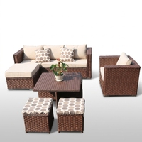 Ensemble de canapé d'angle 6 places en rotin PE marron moderne résistant aux UV, mobilier de salon extérieur, table basse, ottomanes, jardin, patio