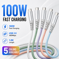 Câble de charge rapide USB C vers Type C PD 100W, 1,2 m, 5A, embout métallique, USB 2.0, cordon de données tressé en nylon, OEM ODM, logo personnalisé disponible
