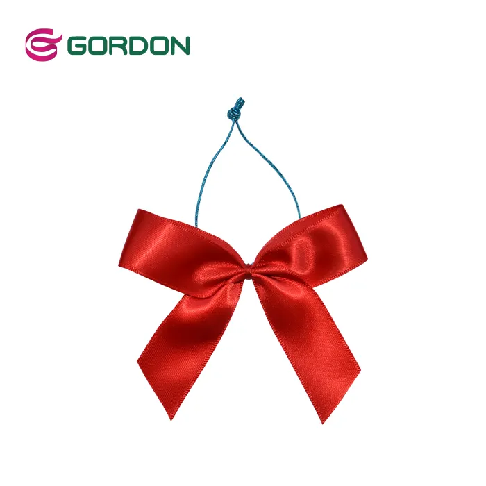 Gordon Ruy Băng Biểu Tượng Tùy Chỉnh Màu Đỏ Pre Gắn Satin Ribbon Bow Với Đàn Hồi Căng Vòng Ban Nhạc Cho Rượu Vang Nước Hoa Chai Cổ Trang Trí