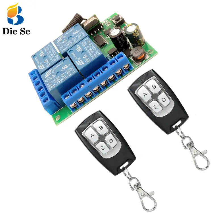 Universal Wireless Remote ControlSwitch 433 Mhz DC12V 10Amp 4CH Relay Receiver and Transmitter for Garage Remote