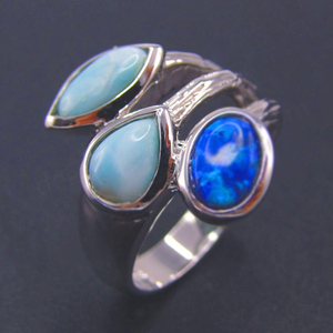 Anillo de Plata de Ley con Tres Piedras de Larimar Natural al por Mayor para Hombre - Product Image 5