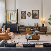 Meuble TV créatif de style ancien de haute qualité, unité de rangement en bois de noyer avec console et ensemble table basse