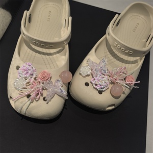 Ciondoli per Zoccoli e <span class=keywords><strong>Scarpe</strong></span> da Balletto, Design Floreale, Perline Rosa, Fatti a Mano, Fai da Te per Ragazze, Fibbia Staccabile per <span class=keywords><strong>Scarpe</strong></span> <span class=keywords><strong>con</strong></span> Accessorio Farfalla e Rosa - Product Image 2