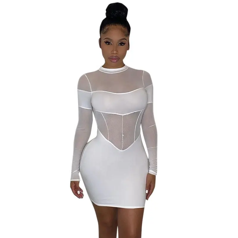 FEON Advanced Apparel Kleider White Grenadine Sheer Club Bodycon Music Festival Mini kleid