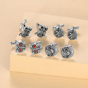 All'ingrosso gemelli Vintage di alta qualità stile gufi design gemelli possono logo personalizzato per gli uomini gioielli regalo scatola di gemelli - Product Image 2