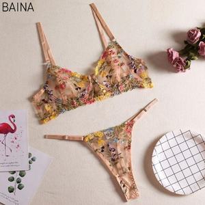 Set Lingerie bordir bunga seksi Bra dan celana Thong - Product Image 3