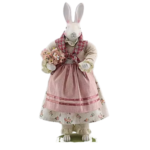 Figurine de lapin de Pâques miniature rose à carreaux de 45 cm, tête de fille, décoration de table, figurine de lapin mâle, décoration de fête - Product Image 1