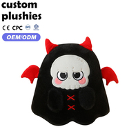 Peluche fantôme en promotion, noire et moelleuse, style gothique, avec ailes et cornes rouges, pour décoration d'Halloween