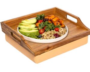 Plateau de <span class=keywords><strong>lit</strong></span> en bois d'acacia, <span class=keywords><strong>bureau</strong></span> portable <span class=keywords><strong>avec</strong></span> coussin amovible, plateau de service - Naturel - Convient aux ordinateurs portables jusqu'à 15,6 pouces - Product Image 1