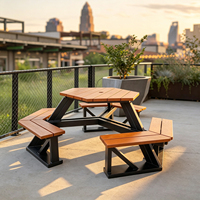Ensemble de table de pique-nique hexagonale d'extérieur avec bancs intégrés, structure en métal noir robuste, mobilier de jardin pour parc, école