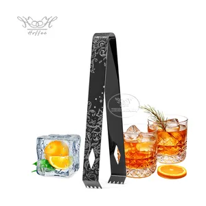 Engraved Etching Stainless Steel Ice Tongs Food Grade Metal Buffet Sugar Tong Cocktail Bar Tools Bartender Ice Cube Tongs