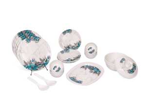 Melamine <b>Dinnerware</b> <b>Set</b> Of 32 Floral Printed Round and Oval Plates Bowls Spoon <b>Set</b> Modern Tableware - Product Image 2