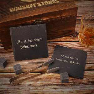 หินวิสกี้หินแกรนิตหินวิสกี้เย็นของขวัญเครื่องดื่มที่ดีที่สุดสำหรับผู้ชายที่คีบน้ำแข็งและถุงเก็บ - Product Image 5