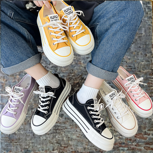 Chaussures en toile à semelle épaisse pour femmes avec lacets, chaussures décontractées pour étudiants du campus, chaussures de marche en plein air pour filles, style toile - Product Image 1