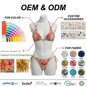 Fabrication sur mesure, nouveau style, micro-kini écologique, bretelles fines, triangle, halter, broderie 3D, nouage sur les côtés, maillot de bain <span class=keywords><strong>bikini</strong></span> pour femmes - Product Image 5