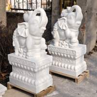 Statue d'éléphant en marbre blanc sculptée à la main pour décoration extérieure à vendre