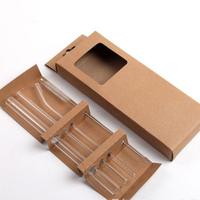 Ensemble de 4 pailles à boire en verre transparent écologiques avec brosse de nettoyage, pailles en verre réutilisables, boîte en papier personnalisée, accessoires de bar