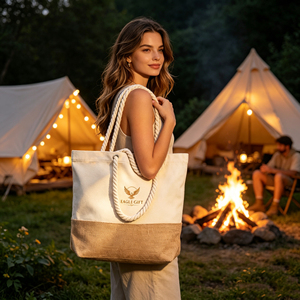 Sac fourre-tout en toile de coton biologique avec personnalisation de marque, sac de courses réutilisable pour le commerce éco-responsable, motif lettres, fermeture éclair - Product Image 1