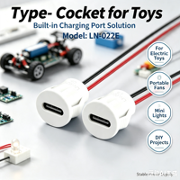 Cable USB Tipo-C de 2 Pines y 15CM, Conector de Alimentación Redondo Hembra LN-022E para Transmisor Bluetooth de Coche, Luces de Camping