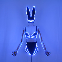 Ensemble bikini LED Lumineux Lapin RGB à Couleurs Changeantes, Batterie Rechargeable, Costume Lumineux pour Danseuse Gogo et Performance en Boîte de Nuit
