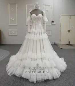 Latest Design Elegant Ivory Luxurious Lace Wedding Dress A Line Bridal Gowns