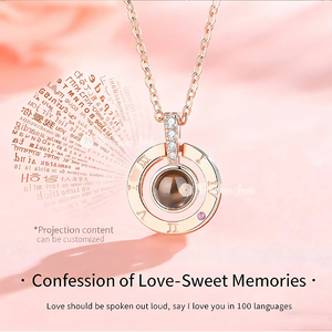 قلادة عصرية جديدة لعيد الحب بتصميم 'مائة طريقة لقول أحبك' مع إسقاط ضوئي للذكريات، سلسلة أنيقة للترقوة - Product Image 1