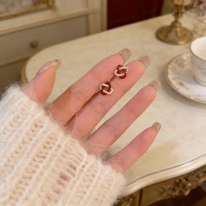 S925 Silver Stud Earrings Red Love Knot Geometric Design For Women Gift Jewelry - Product Image 2