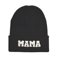 Hiver Chaud Couleur Solide Maman et Moi Bonnets Tricotés Assortis Chapeau Doux Chenille Patch Mama Mini Knit Beanie